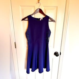 Navy Blue Dress with Floral Design on Sides